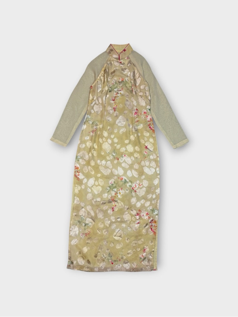 Vintage Qipao Petal Print Maxi Dress
